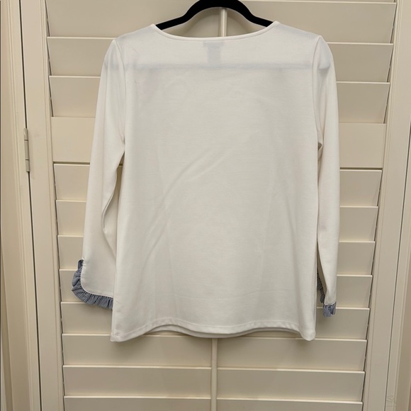 Ann Taylor White Ruffled Sleeve Crew Neck 3/4 Sleeve Blouse Size: M - Picture 3 of 4
